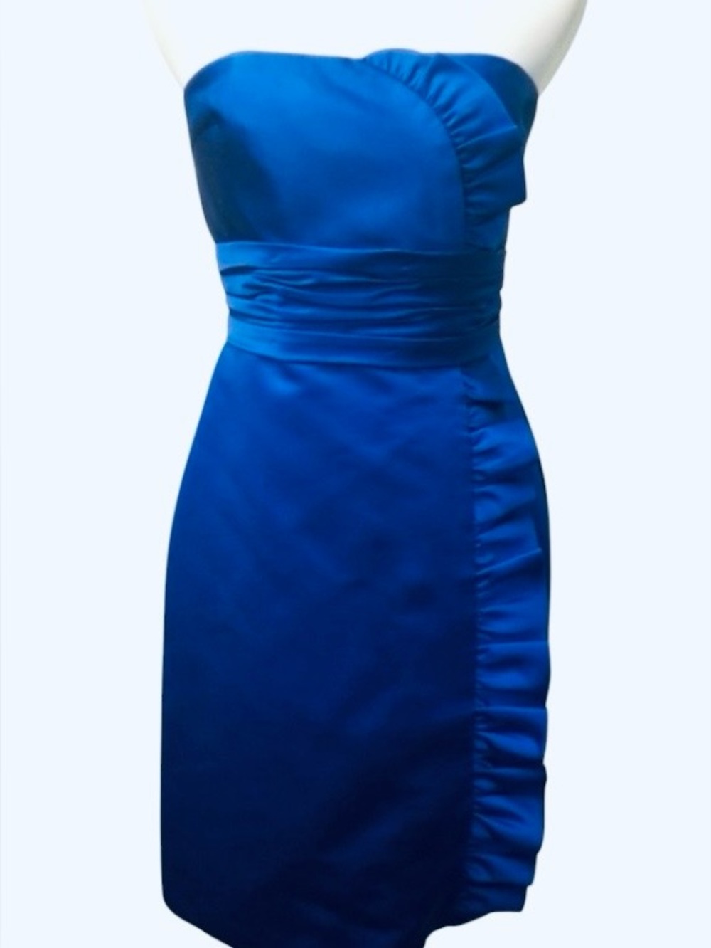 Priscilla of Boston Royal Blue Strapless Satin Mini Dress Ruffle Detail Size 4